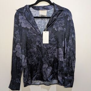 Momoni Simon Shirt Blue Floral Silk Print Button Down Size 42 Medium NWT